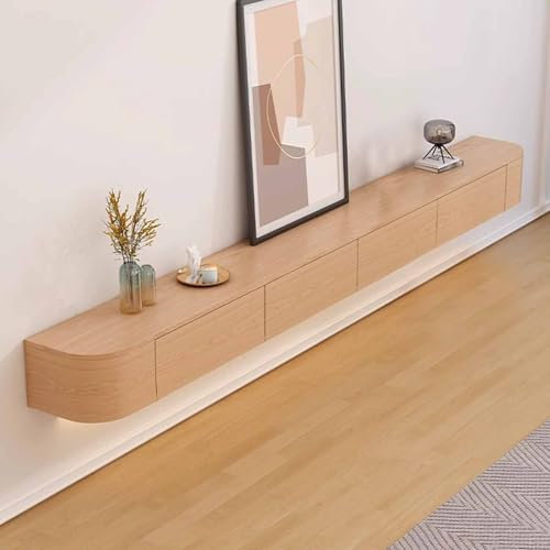 Meuble TV moderne flottant avec tiroirs et console multimédia en bois 260 cm