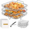 FTUREERA 3 Etagen Airfryer Körbe Kompatibel mit Ninja Foodi AF500EU, Stapelbare Körbe für Heißluftfritteusen, 304 Edelstahl Air Fryer Racks Airfryer Grillrost mit Backpapier und Verbrühschutzclip