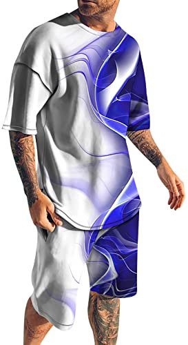 Completini Uomo Estivi Traspirante Elegante Completi Sportivo Casual Fitness Taglie Forti T Shirt E Pantaloncini Palestra Maniche Corte Abbigliamento Outfit Cotone Allenamento Spiaggia Tuta Palestra