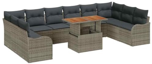 vidaXL Garten-Sofa-Set mit Speicher 11 pcs Grau Poly Rattan, Garten und Terrasse, modernes Rattan-Loungeset, rechteckige Module, viel Stauraum, Sitzgelegenheit zum Entspannen