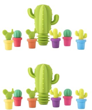 KANLVU Forma di Cactus Set di Segna Bicchieri Calici 14 Pezzi in Silicone Marcatori di Bevande Non-Slip Segnabicchieri per Calici per Riunioni in Spiaggia & Celebrazioni Estive