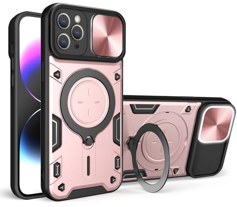JayModCase For iPhone 11 Pro Max (6.5 Inch) Case with Slide Camera Cover & Rotated Ring Kickstand, Military Grade 360° Drop Shockproof Protective Cases for iPhone 11 Pro Max 6.5Inch - Rose Gold