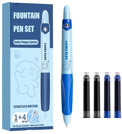 Yolkify Retractable Fountain Pen, 0.38mm Fine Tip with 2 Black & 2 Blue Ink Sacs, Soft Non-slip Grip, Smooth Writing, Writech Retractable Fountain Pen for School, Office, Daily Use