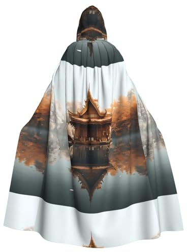 YYHWHJDE Petit pavillon sur le lac imprimé Halloween Cape à capuche pour adulte sans fermeture éclair, confortable et durable pour les jeux de rôle