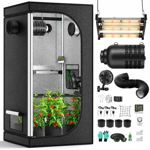 Yigowyigo Growzelt Komplettset mit Y1500 LED Vollspektrum Grow Lampe, 160x80x80cm 4 215 CFM 3000RPM Ruhiges mit Aktivkohlefilter Belüftungssystem Temperatur Controller Hydroponics Grow Zelt Set