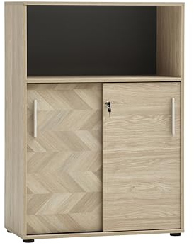 Schildmeyer Aktenschrank Arezzo 702098, abschließbar, Eiche hell Dekor/Fischgräten Dekor, 80 x 38,2 x 113,4 cm
