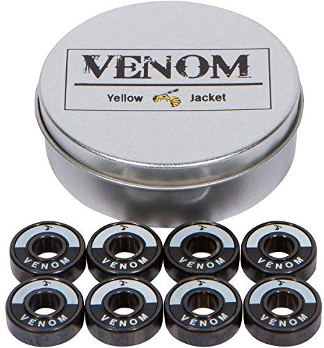 Yellow Jacket Premium Skateboard Bearings – Titanium Coated, Ceramic Balls – Pro Longboard Bearings – High Speed, Precision for Skateboards, Longboards, in-Line Skates – Pack of 8 (Black Venom)