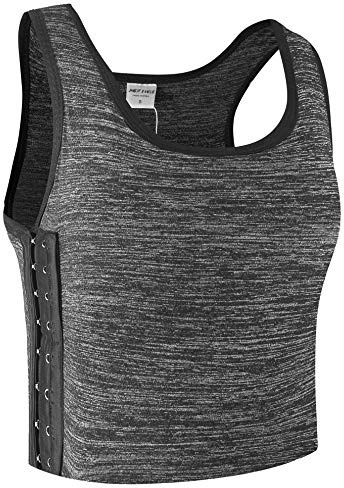 XUJI Transgender FTM Breathable Cotton Elastic Band Colors Chest Binder Tank Top (M-6XL), Dark Grey, L