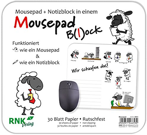 RNKVERLAG 46653 - Mousepad Block „Wir schaafen das“, 240 x 220 mm, 30 Blatt, 1 Stück