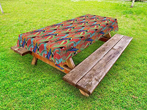 ABAKUHAUS Tukan Outdoor-Tischdecke, Tropische Vögel Regenwald, dekorative waschbare Picknick-Tischdecke, 145 x 265 cm, Dark Salmon Multicolor