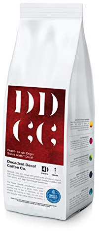 Decaffeinated Brazilian Ground Coffee 227g - For French Press Cafetiere Filter Drip V60 Aeropress - Brazil Swiss Water Decaf Process - Decadent Decaf Coffee Company - Strength 4
