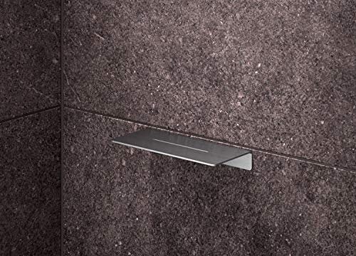Duschablage 17 cm breit, Edelstahl massiv, gebürstet, Duschregal, Duschauflage, Halterung für Shampoo, Duschgel, Seife - PHOS Design