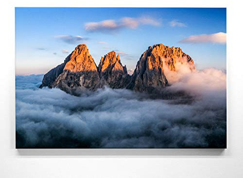 Atemberaubendes Berg Bild Grohmannspitze, Dolomiten - 120x90cm große XXL Leinwand. Tolles Wandbild als Hintergrund und Deko für Wohnzimmer & Schlafzimmer. Fertig aufgespannt auf 4cm Holz-Keilrahmen