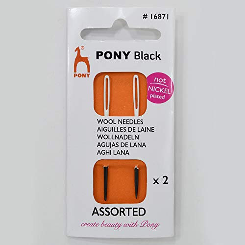 Pony Nähnadeln aus Wolle, Schwarz mit weißem Auge: Größe 16