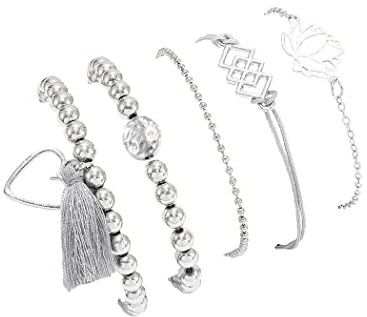 Yean Silberne stapelbare Armbänder mit Herz-Charm-Perlen, Armband-Set, Sommer- und Strand-Handkette, Schmuck-Accessoires für Frauen