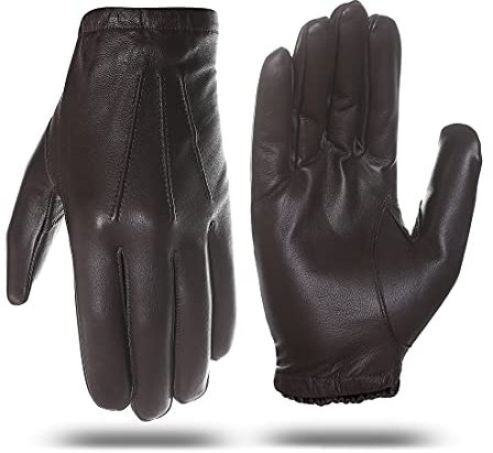 Harssidanzar Herren dünne ungefütterte Lederpolizeihandschuhe GM031EU,Braun,Größe M