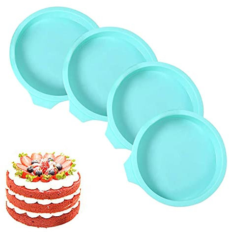 Ovtai Kuchenform Rund, Schichtkuchen Backform, 4 Stück Backform 15cm Rund, Backen Silikonform Rund Auslaufsicher Schichtkuchen-Backform Antihaftbeschichtet Schichtkuchen Backform (6inch Grün)