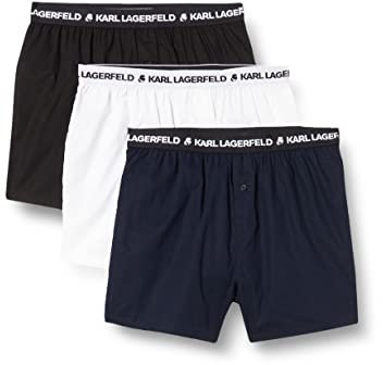 KARL LAGERFELD Herren Karl Lagerfeld Herren Web-Boxershorts Mit Karl-Logo (X3), Schwarz/Weiß/Navy, M