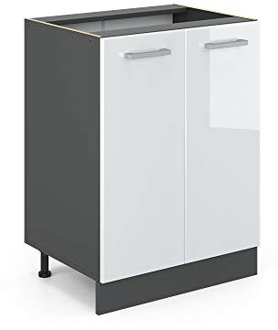 Vicco Meuble Bas de Cuisine R-Line, Blanc Haute Brillance/Anthracite, 60 cm sans Plan de Travail