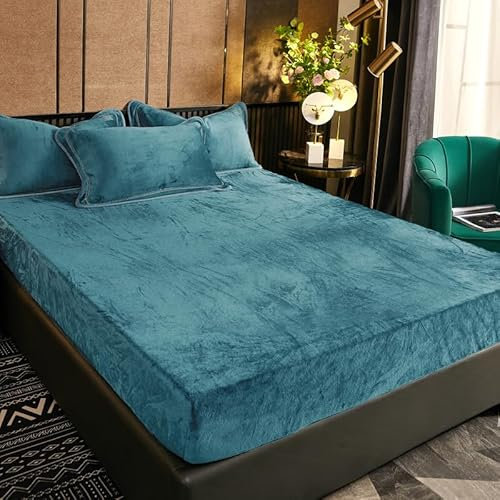 Luofanfei Flanell Leintuch 120 x 200 Petrol Winter Warm Kuschelige Bettlaken Spannbettlaken 120x200cm Cashmere Frottee Spannbetttücher Biber Fleece Spannbetttuch für Boxspringbett Hohe Matratze