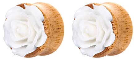 Homxi 2Stück 18mm Plug Tunnel,Piercing Tunnel Holz Plug Damen 11/16 inch Holz mit Rosenblüte Ear Plugs Set Weiß