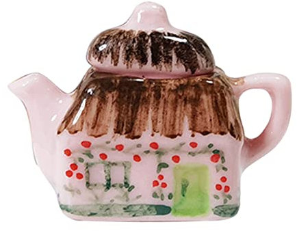 ohfruit Mini-Teekanne aus Keramik, handbemalt – Puppenhaus, Spielhaus, Spielzeug, Teekanne, Weihnachtsdekoration, Porzellan, Teekessel, Miniatur-Dekoration für Geschenk, Rosa