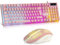 CHONCHOW Ensemble clavier et souris de jeu rose avec LED, clavier filaire lumineux 104 touches et souris colorée pour PC, ordinateur portable, PS4, Xbox, 19 touches anti-ghosting, touches multimédia