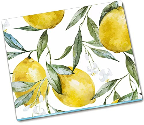 Decormat Schneidebretter 60x52 cm Herdabdeckplatte Gehärtetes Glas Schutzbrett Küche Spritzschutz - Aquarell Zitrone