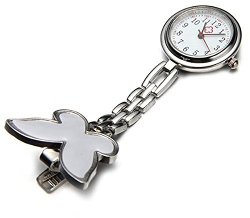 Doumneou Nurses Clock Heart rate monitor pocket watch quartz butterfly motive white