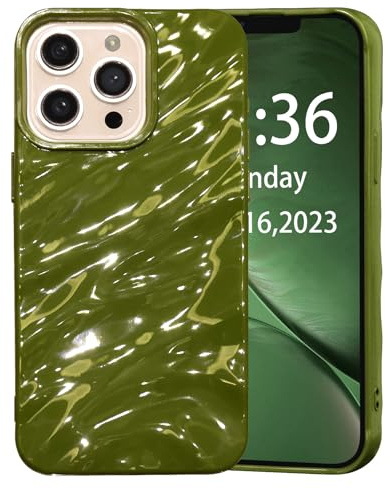 AKABEILA Case for iPhone XS/X Case 5.8 Inch Water Ripple Pattern TPU Phone Case Slim Shockproof 3D Non-Slip Glitter Sparkle Glossy Cover Green