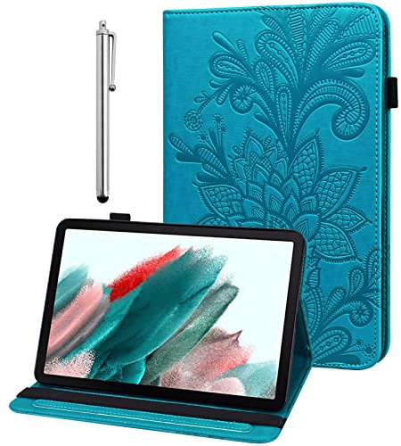 VODEFOX Für iPad Air Hülle 5. / 4. Generation 10,9 Zoll (2022/2020), iPad Pro 11 Zoll Hülle geprägte Blumen PU Leder Retro Stoßfeste Hülle mit Stifthalter Elastic Strap Stand Cover - Blau
