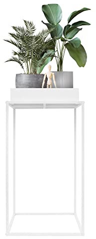 ML-Design Pflanzenständer Weiß aus Metall, 45x45x88 cm, quadratisch, stapelbar, Ablagefläche mit hohem Rand, Blumenständer mit abnehmbarem Tablett, Innen/Außen, Pflanzkasten Blumenkasten Beistelltisch