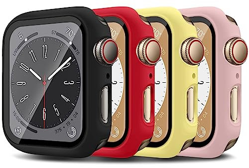 LEIXIUER 4 Pezzi Cover Compatibile con Apple Watch 38mm 40mm 41mm 42mm 44mm 45mm,Proteggi Schermo in Vetro temperato protettiva per iWatch SE Serie 9 8 7 6 5 4 3 Case