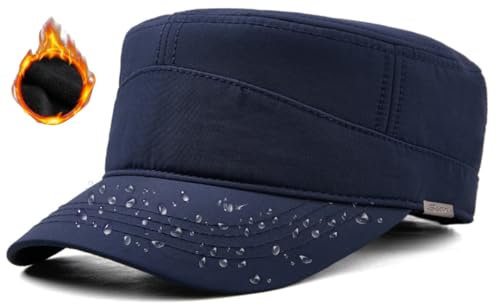 Herren Wasserdicht Winter Military Schildmütze: Cuba Army Basecap Haube, Warme Wintermütze Baseball Army Cap Kappe, Männer Schildkappen Kopfbedeckung Hut, Groß Kopf XL XXL 61 62 63 cm marineblau