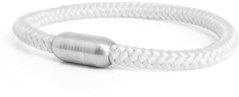 Akitsune Silvus Nylonarmband | 5mm Dick | Armschmuck Damen Herren Edelstahl Armband Magnetverschluss - Mattsilber - Weiß 19,5cm