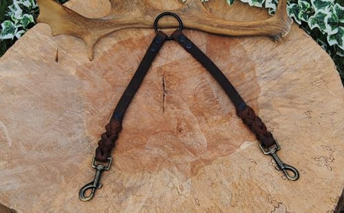 Edle Koppel Lederleine geflochten 16mm Antik-Braun 70cm, für 2 Hunde Zwillingsleine Koppelleine (Karabiner: Scherenhaken (Silber))