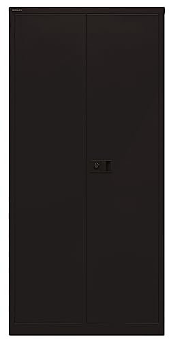 BISLEY Universal Flügeltürenschrank abschließbar - Stahlschrank mit 3-Punkt-Schloss & Flügeltüren - Aktenschrank aus Metall mit 4 Fachböden für 5 Ordnerhöhen - Farbe: schwarz