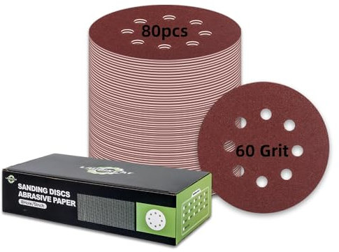 80 Stück Schleifpapier 125mm Klett, 60 Körnung 8 Loch Rund Schleifscheiben für Exzenterschleifer