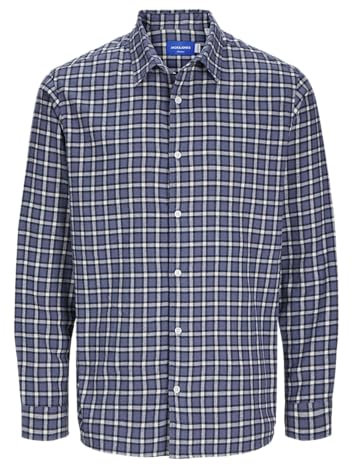 JACK & JONES Jorjoshua Chemise à Carreaux en Flanelle Taille L, Bleu Nuit, S