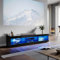 ELEGANT Black TV Unit Gloss 180cm TV Stand Cabinet with LED Lights Modern TV Entertainment Unit with 3 Open Glass Shelves and Drawers Long Design TV Cabinets for Living Room