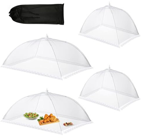 Zfseyuh 4 Pièces Cloche Alimentaire Pliable Anti-Mouche Cloche a Fromage Couvercle de Nourriture Tente pour Maison,Pique-Niques,Barbecues,Protéger Légumes, Fruits,Viande