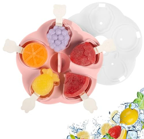 Mini Silicone Ice Cream Molds, BPA Free Food Grade Ice Lolly Moulds Jelly Candy Gummy for Kids, Fruits Shape Ice Popsicle Moulds with Sticks & Lid, Easy Release Popsicle Molds for DIY