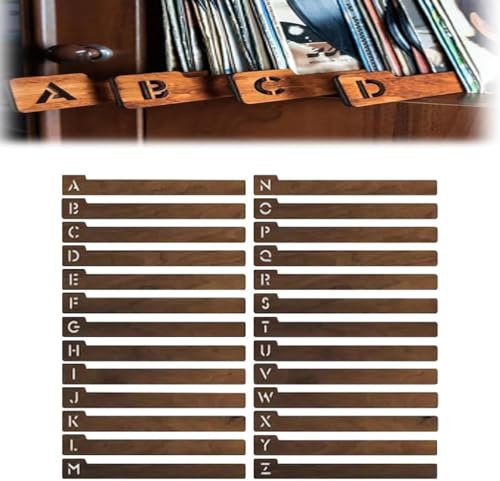 generic A-Z Dividers for Vinyl Records, Alphabetical Vinyl Record Dividers, 26pcs Wooden Record Dividers Alphabetical Order LP Organiser Album Separator Storage Label for Album CD Book