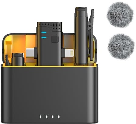 Caiord 2-in-1 Drahtloses Lavalier-Mikrofon für Android, iPhone & iPad mit Ladetasche. Geräuschunterdrückung, Clip-on-Mikrofon für YouTube, Aufnahme, Vlog, Facebook Live-Streaming, TikTok