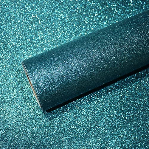 VEELIKE Papier Peint Turquoise Paillette 40 cm × 900 cm Papier Peint Pailleté Bleu et Vert Papier Peint Bleu Brillant Luxe Papiers Peints Decoratifs Salon Papier Collant pour Meuble Salle de Bain