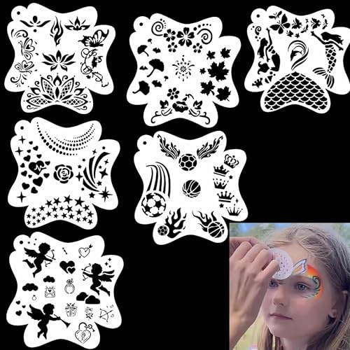 Syiyunran Pochoirs Réutilisables Pour Peinture du Visage - 6 Accessoires au Pochoir, Taille 13x13cm, Convient Les Tatouages Enfants Artistes Vacances Maquillage Murs Sols Toile Oreiller Décorations