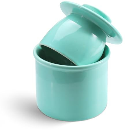 Huakaile Recipiente de cerámica para mantequilla, bonito recipiente de mantequilla sellado al agua con tapa, soporte para mantequillera francesa vintage para mostrador de cocina, accesorios de