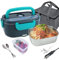 VHV Gamelle Chauffante 1,5L, 80W Lunch Box Chauffante Electrique, 12V/24V/220V, Acier Inox Lunchbox Amovible, Pour Voiture, Bureau, École, Avec Sac Isotherme Boite Repas Chauffante (Gris bleu)