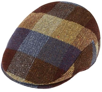 fiebig Flatcap mit Karo Patches | Wollmix Schirmmütze aus Schurwolle | Newsboy Cap mit Schirm