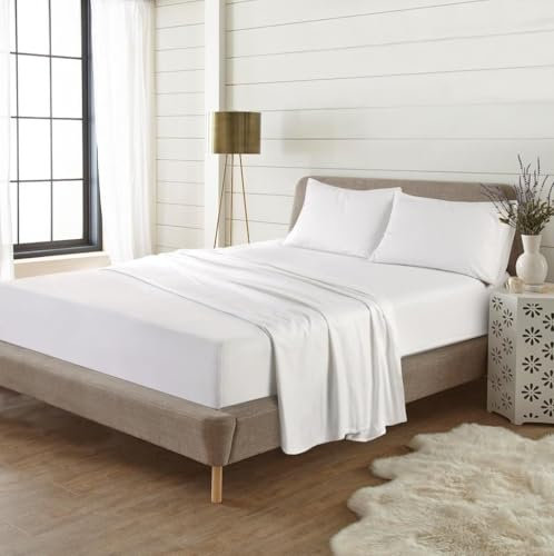 Kampala Hill Flannelette Plain Dye Brushed Cotton Sheet Set: Double Flat + Fitted Sheet + Pillowcases White